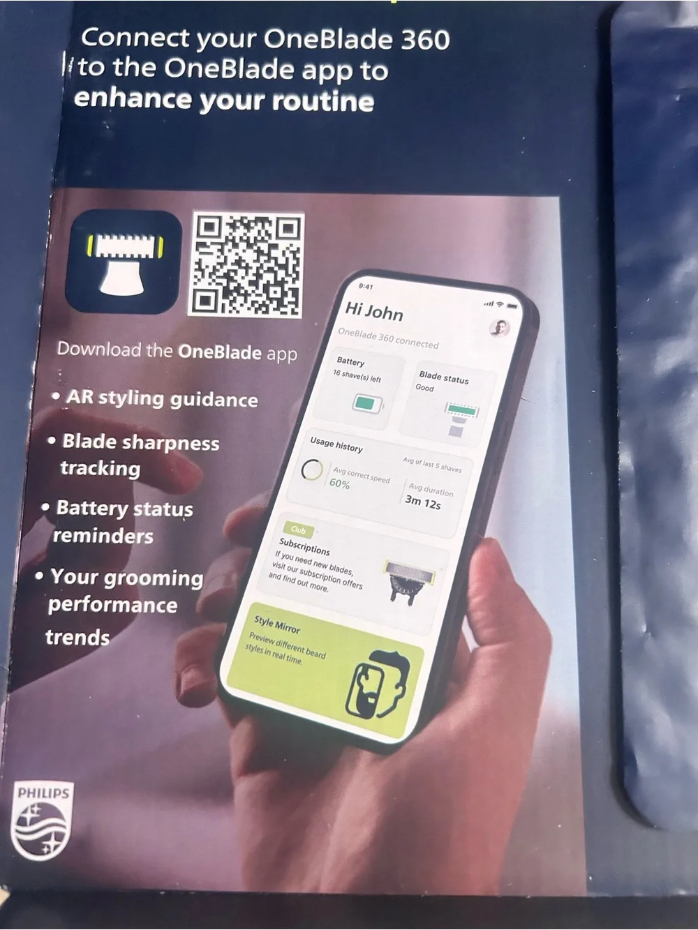 Philips Norelco OneBlade 360 Connected Face & Body Trimer (Model QP4530)